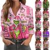 Skjortebluse for kvinner Juletrykkknapp Langermet Casual Basic skjortekrage Vanlig topp
