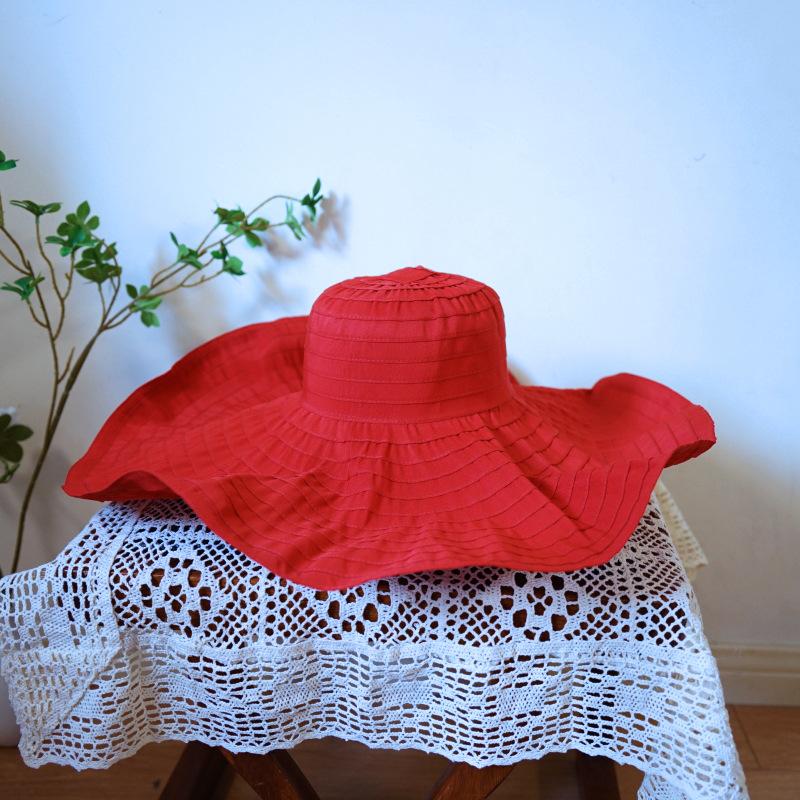 

French Hepburn Elegant Black Red Big Brim Holiday Beach Seaside Foldable Sunscreen Sun Hat Sun Hat M（56-57cm）