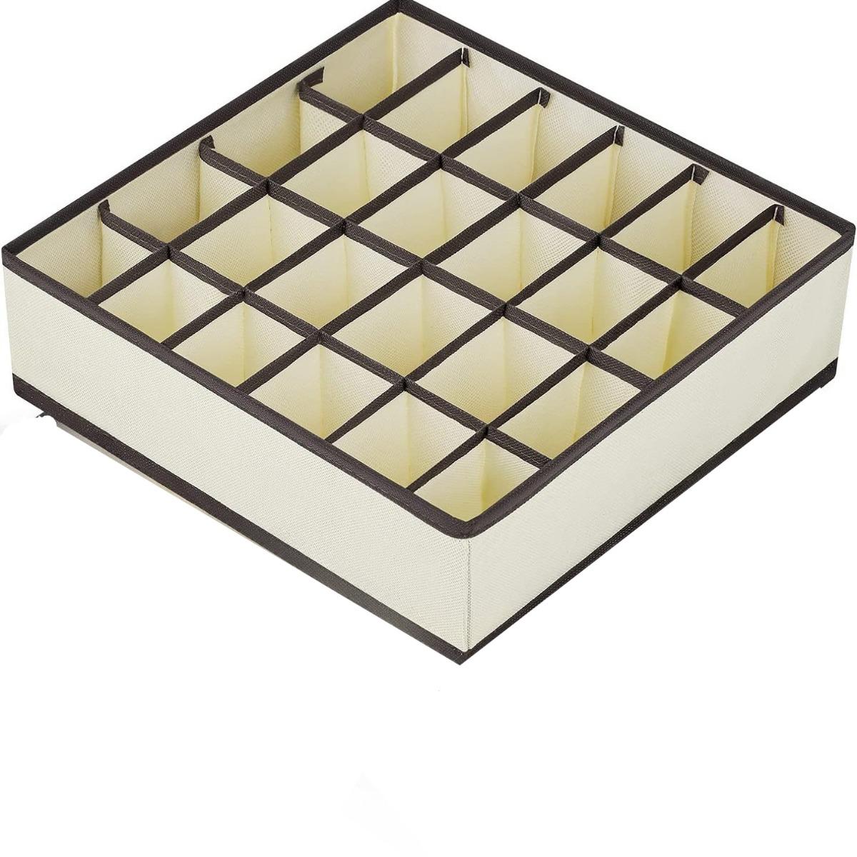 

Складной органайзер на 24 отделения для носков, нижнего белья, галстуков и аксессуаров - складной, устойчивый к плесени тканевый разделитель для хранения бежевый