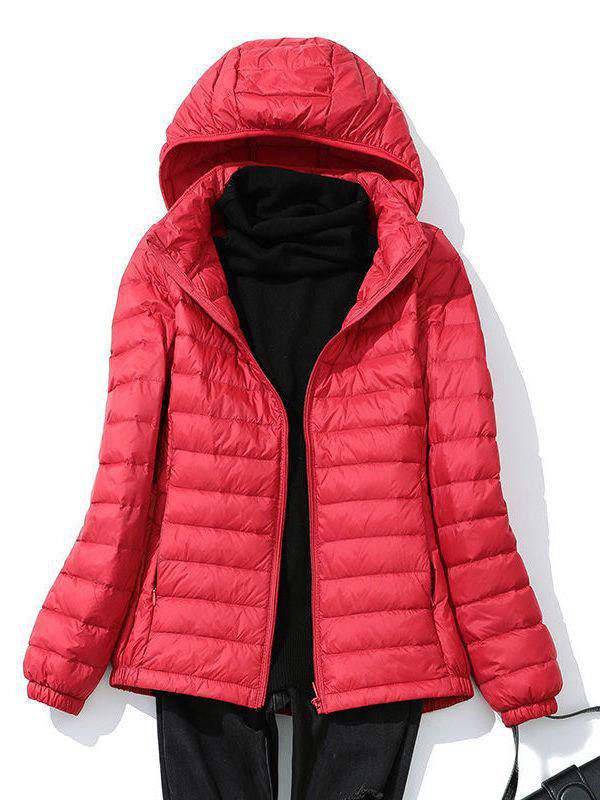 Jachetă scurtă cu glugă pentru femei - 90% puf de rață albă, ușoară, mărime plus, glugă detașabilă, stil toamnă/iarnă.