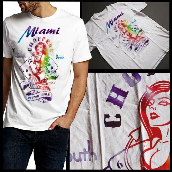 

Miami South Beach Motorcycle Chick Short Sleeve Men Cotton T-Shirt Cotton tee S