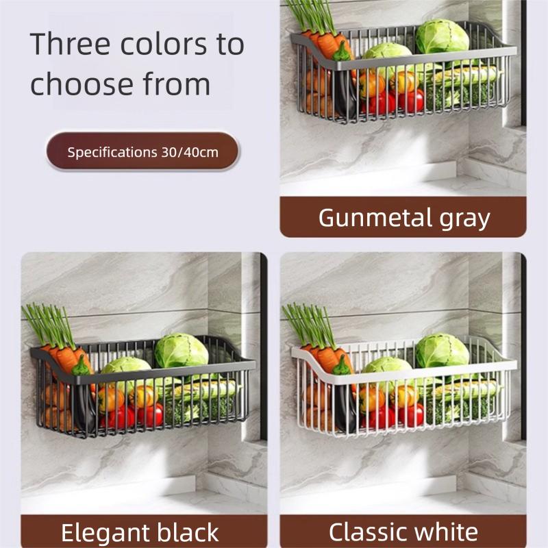 No-Drill Multifunctional Wall-Mounted Spice Rack Kitchen Storage Organizer Salt Seasoning Jar Vegetable Basket Rack