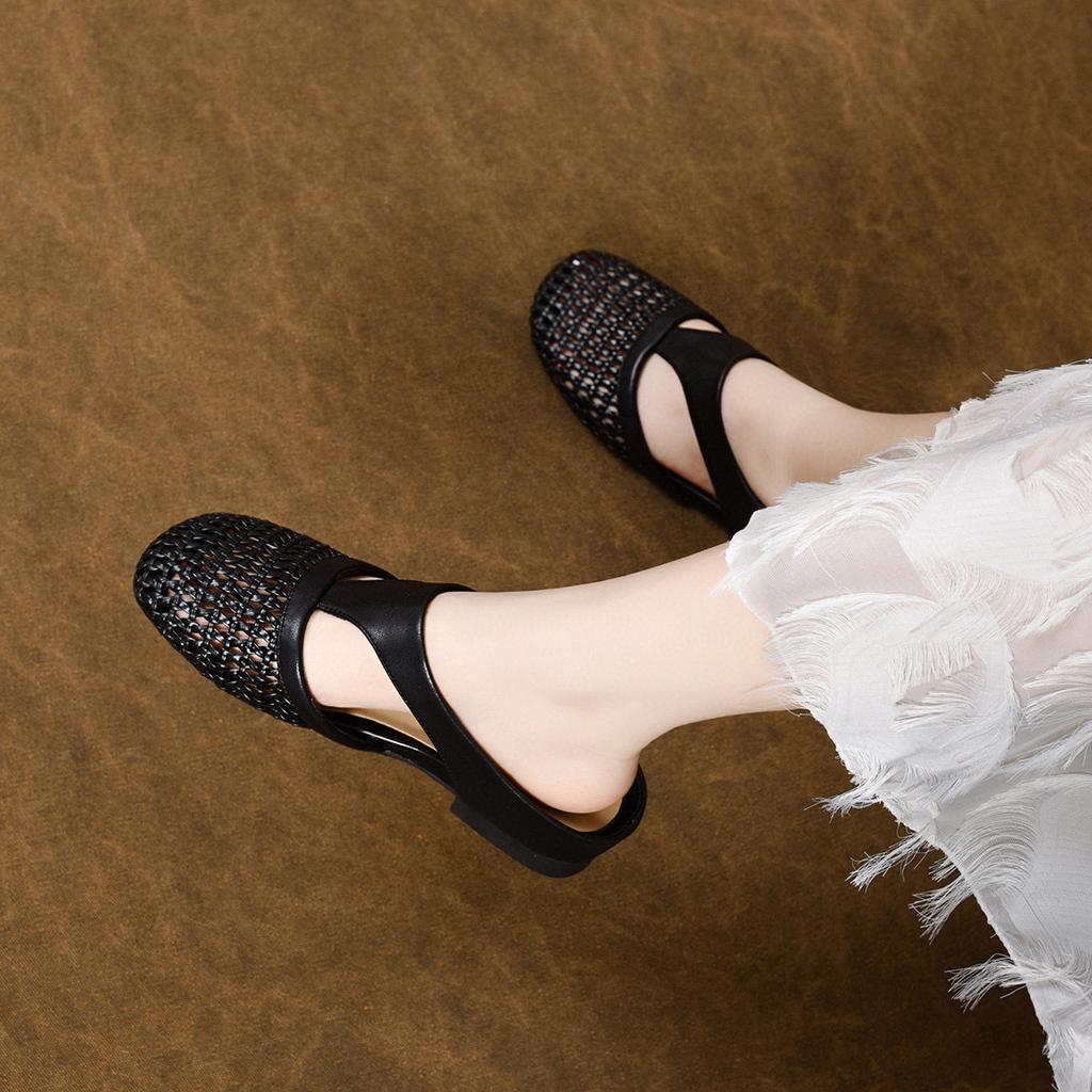 Baotou slippers women's outer wear summer new hollow woven sandals pastoral flat-bottomed holiday slippers