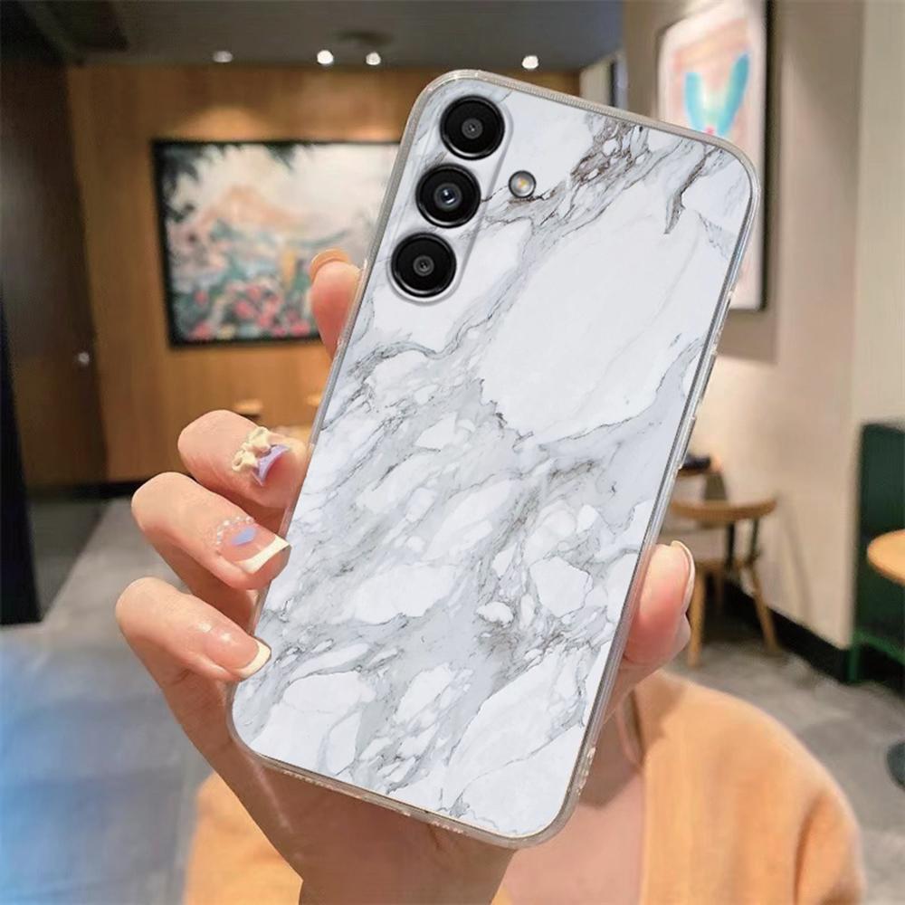Phone Case For Samsung Galaxy A55 A54 A14 A34 A24 A25 A35 A10 A22 A32 A21S White Leopard Marble Artistic Transparent Clear Cover