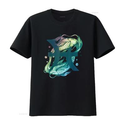 Pisces Zodiac Watercolor T Shirt Vintage Washed Comfortable Breathable Graphic Slightly Versatile Top For Everyday Wear Homme