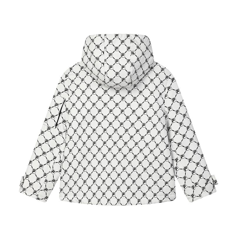 FILA SS25 All Over Logo Warm Hooded Jacket Women jackets Cloud-Mushroom-White F11W518901F-WT