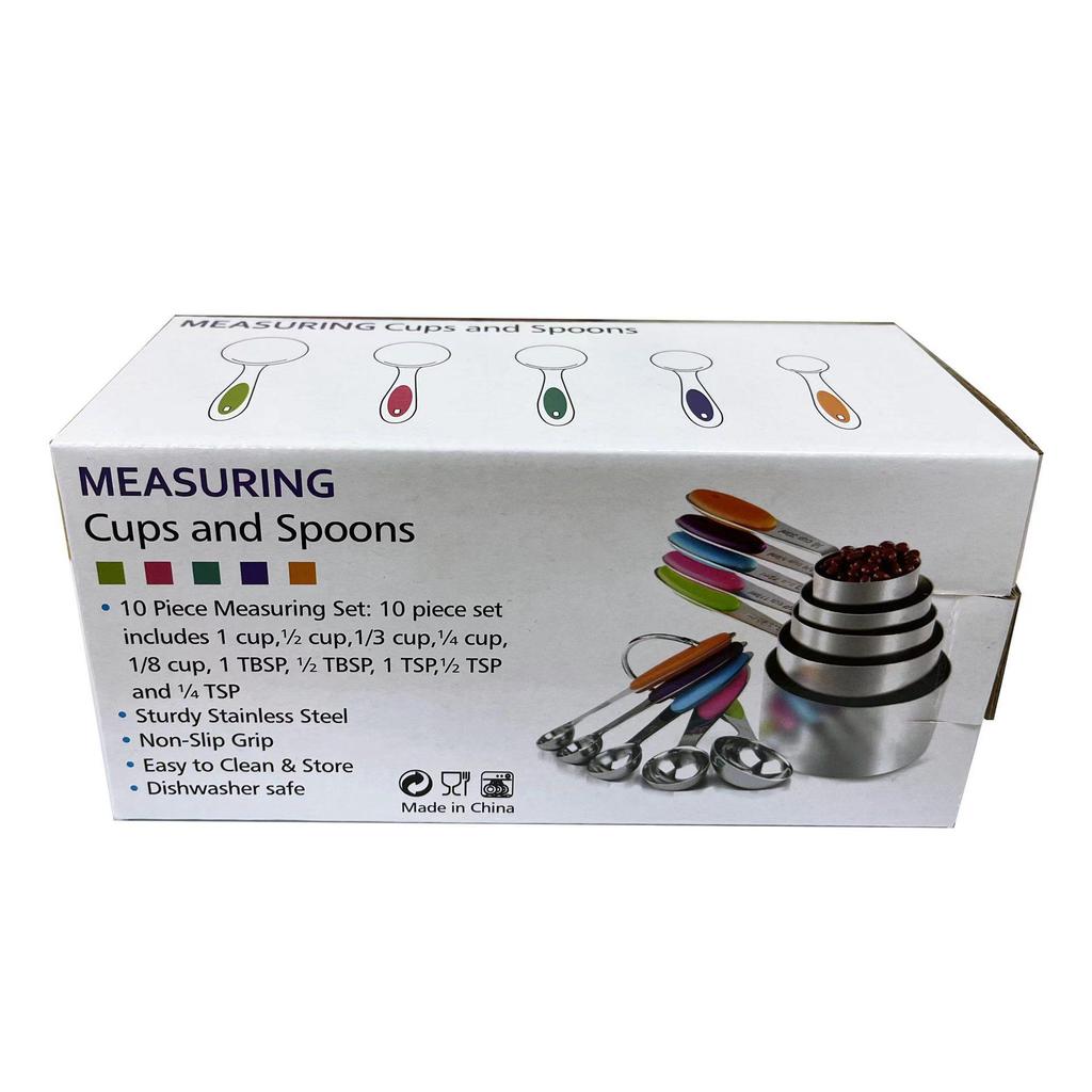 10-Piece Stainless Steel Measuring Cup & Spoon Set with Silicone Baking Tools