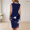 Women Plus Size V Neck Sleeveless Printed Bodycon Midi Dress Red Blue Star Pattern