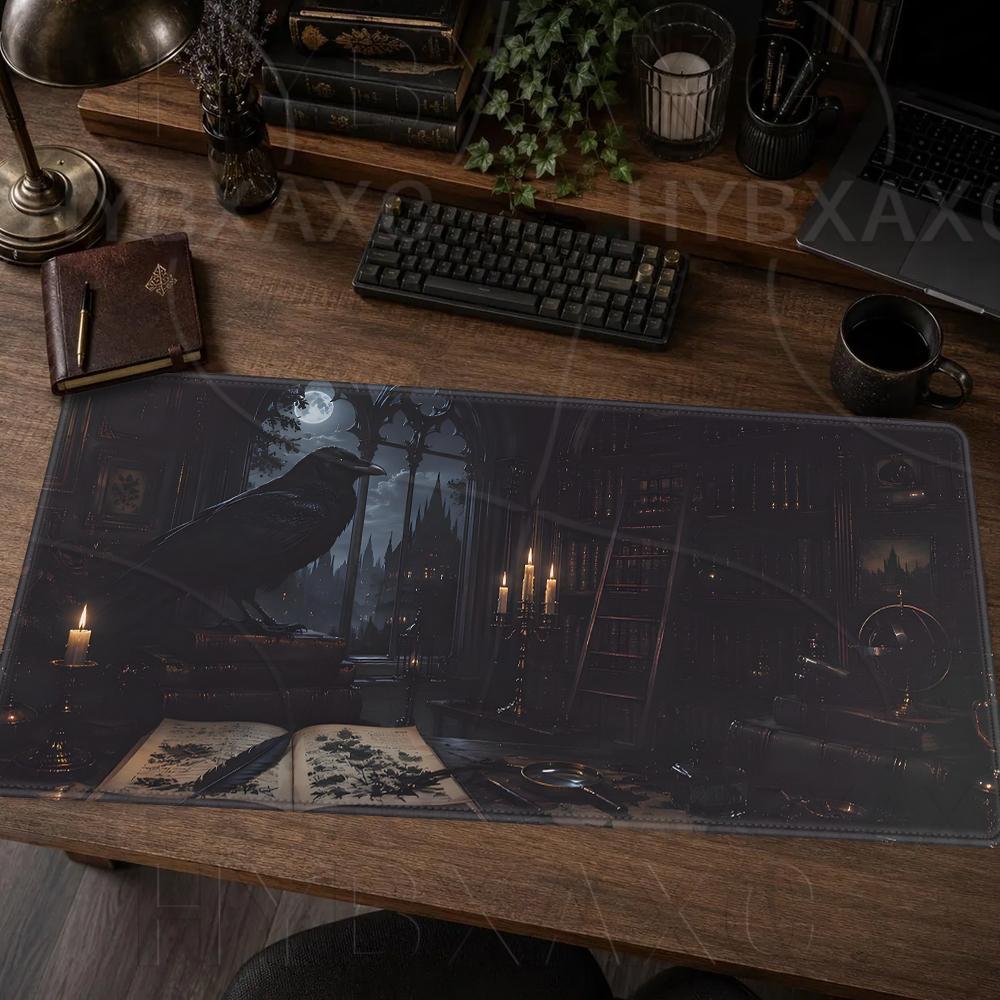 Büyük Koyu Akademya Mouse Pad HD Baskı Gotik Kuzgun Uzatılmış Oyun Klavyesi Matları 80x40 Mistik Botanik Ay Işığı Kuzgun Masa Matı