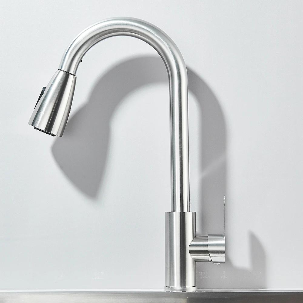 Silver/black Stainless Steel Pull-out Hot and Cold Water Sink/washbasin Faucet, Suitable for Kitchens, with Splash-proof Design.