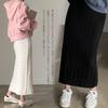 Knit Midi Fluffy Long Cable Elastic High Loose Slimming Casual Solid Winter [CCGGOWMM] Women's Skirt, Length, Skirt, Knit, Waist, Fit, A-Line Skirt,