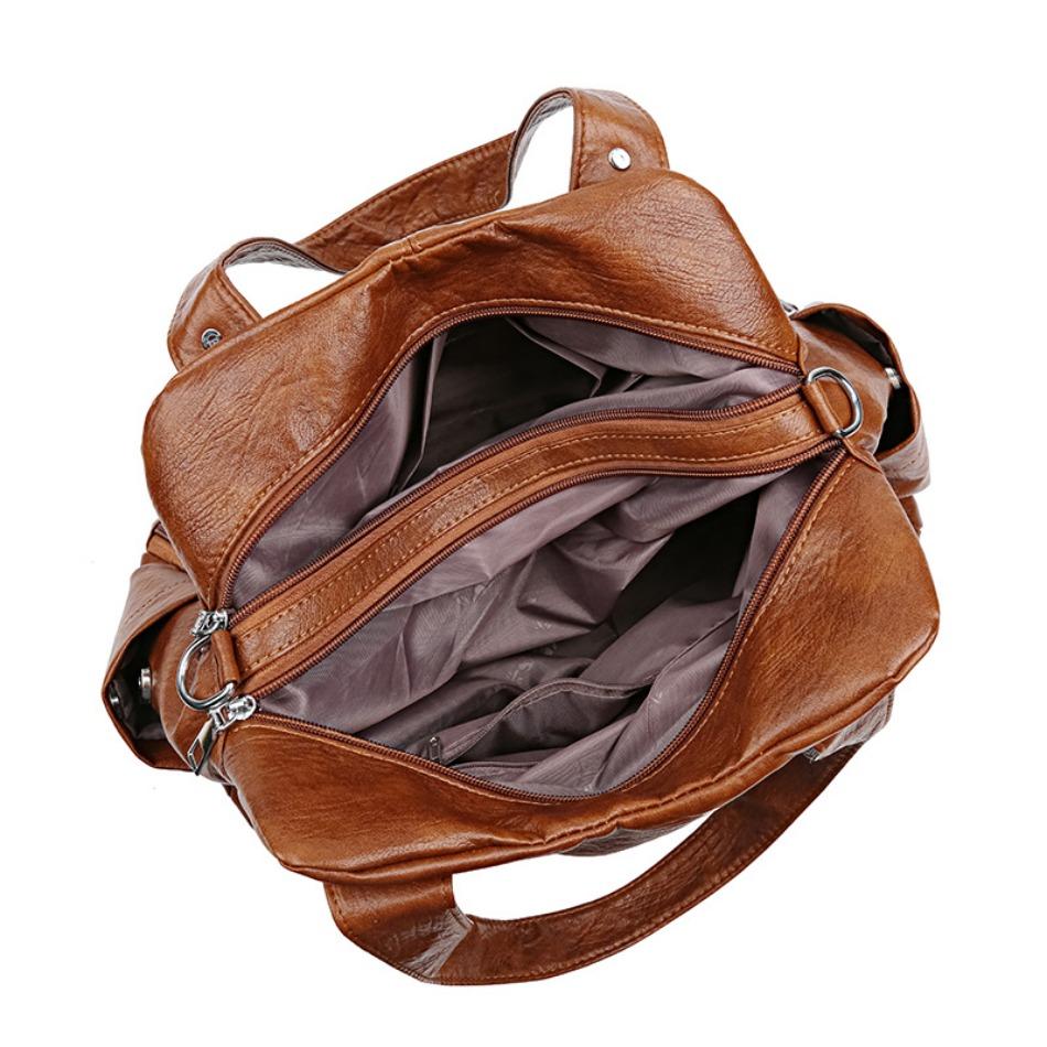 Solid Color Shoulder Bag For Women High-Quality Soft Leather Casual Tote Bag Ladies Vintage Crossbody Messenger Handbag