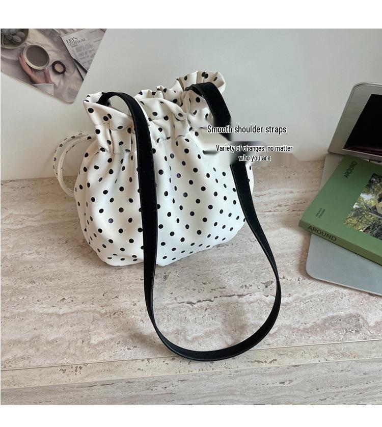 Women's Polka Dot Drawstring Shoulder Bag - Large Capacity Pleated PU Leather Crossbody for Fashion & Commute