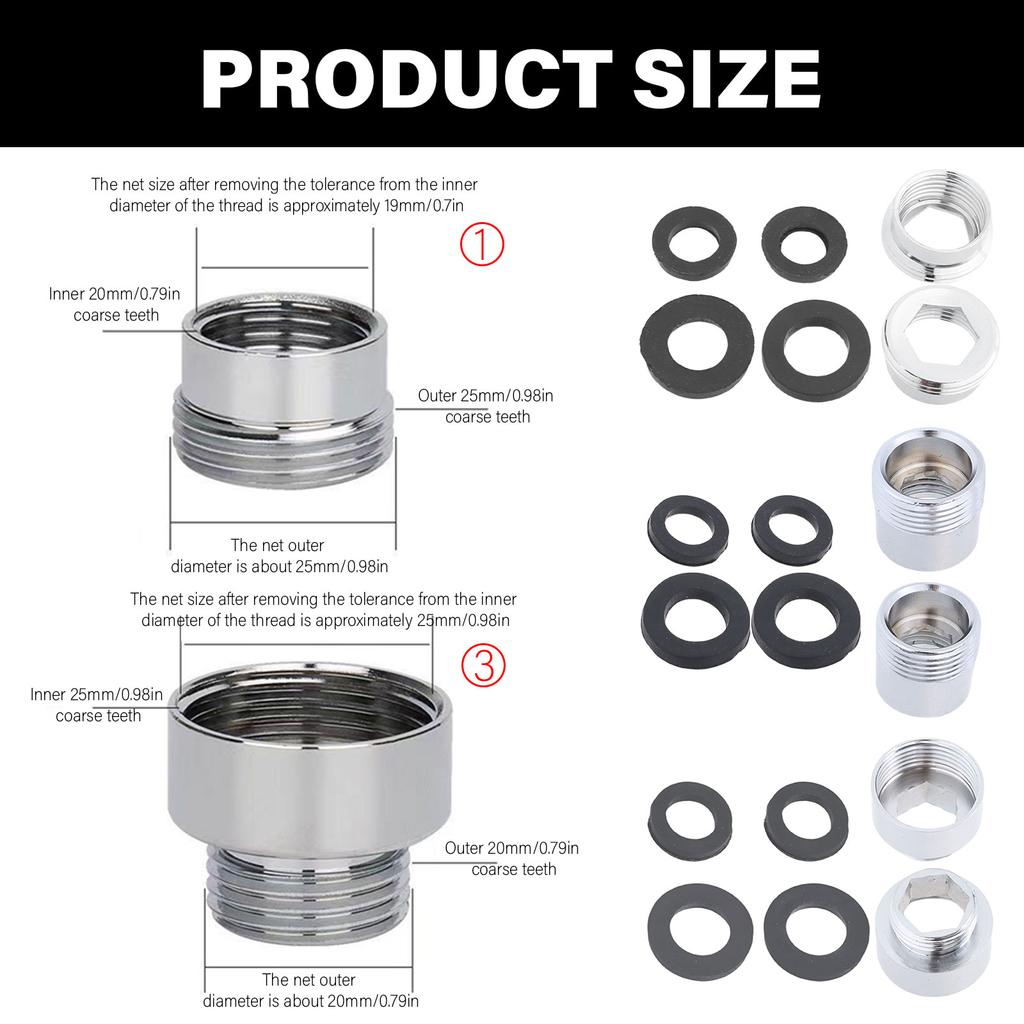 2Pcs Stainless Steel Tap Adapter Male/Female Faucet Adaptors Tap Aerator Connector Tap Bushing Reducers Pipe Fitting