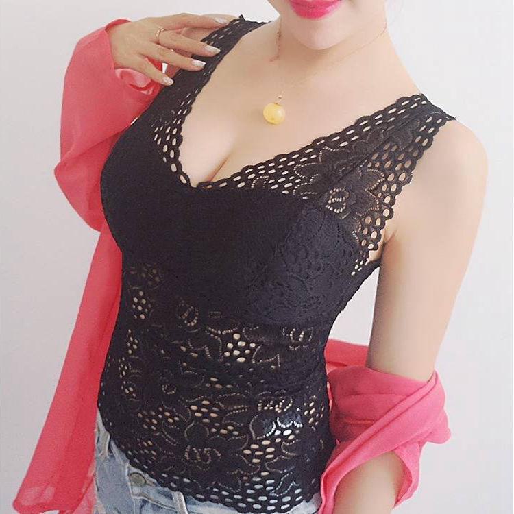 Women's Sexy Lace Camisole Vest with Chest Pads - Slim Fit, Medium/Long, Breathable Summer Underwear