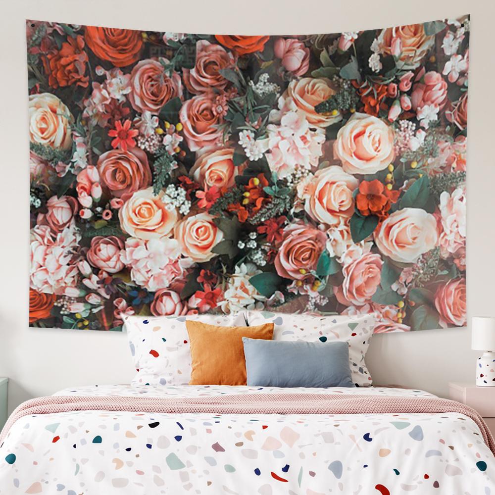 Beautiful Rose Bush Tapestry Wall Hanging Romantic Fresh Daisy Ins Style Wedding Party Background