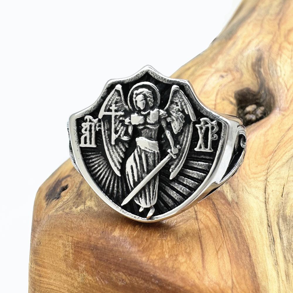 St Michael Solid Ring For Men 316L Stainless Steel Angel Jewelry Size 7-13 Durable Stylish Gift