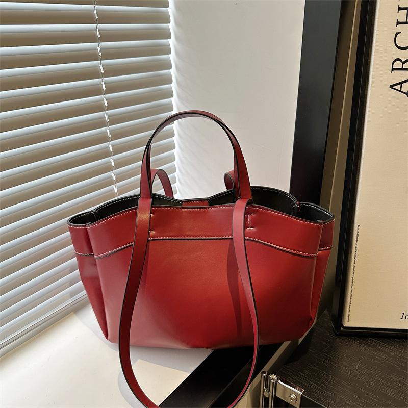 

Yogodlns Winter New Retro Chic Tote Bag Women s Large Capacity Commuter Handheld Handbags Basket Shoulder Crossbody Bag 27x8.5x20.5cm красный