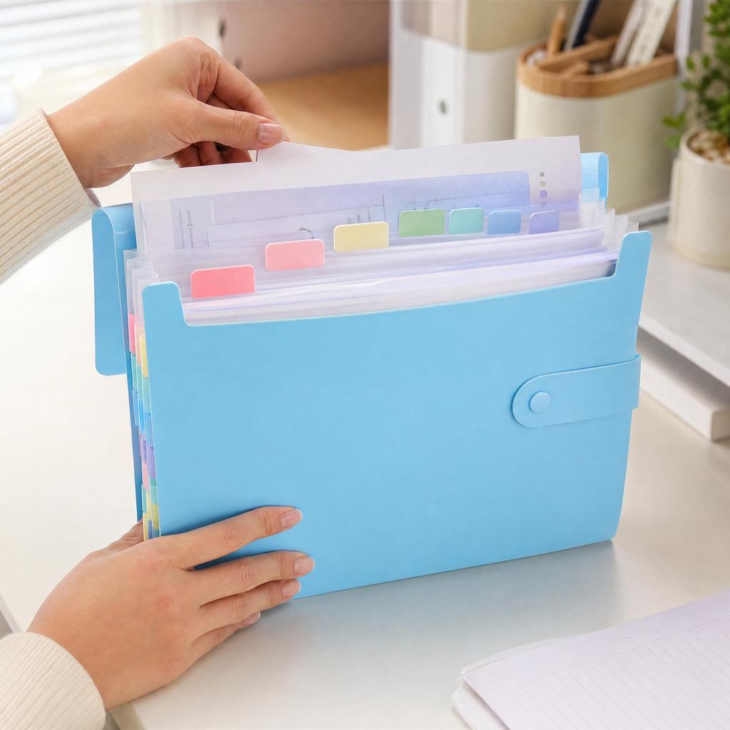 5-Pocket Expandable Accordion File Folder with Labels - Cute Document for Home School Work