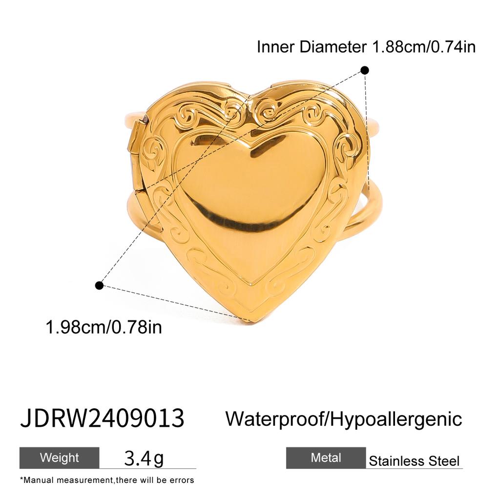 Youthway Gold& Heart Po Box Open Ring  Gold Plated Stainless Steel Finger Jewelry Creative Souvenir For Lovers