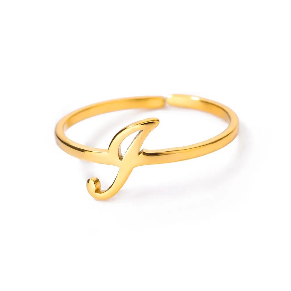 Stainless Steel Initial Letter Pendant Rings For Women Gold Color Trend A-Z Letter Finger Ring Aesthetic Wedding Jewelry Bijoux