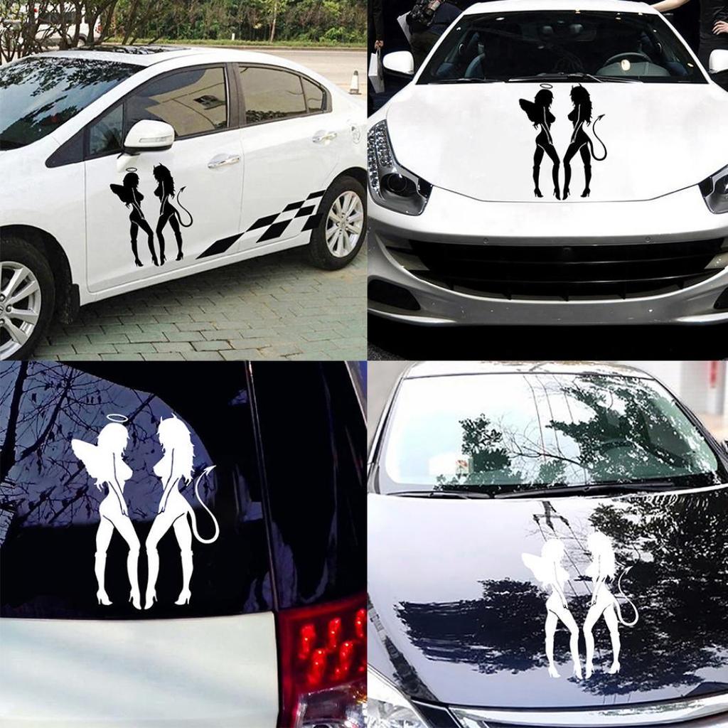 Angel Devil Girl Vinyl Decal, Car Body Side Sticker, Cool Anime Silhouette Art, Waterproof Auto Exterior Accessory