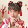 Flower Children Hanfu Hair Ring Red Ancient Style Scrunchines Bow Wig Braid Hair Rope  Children