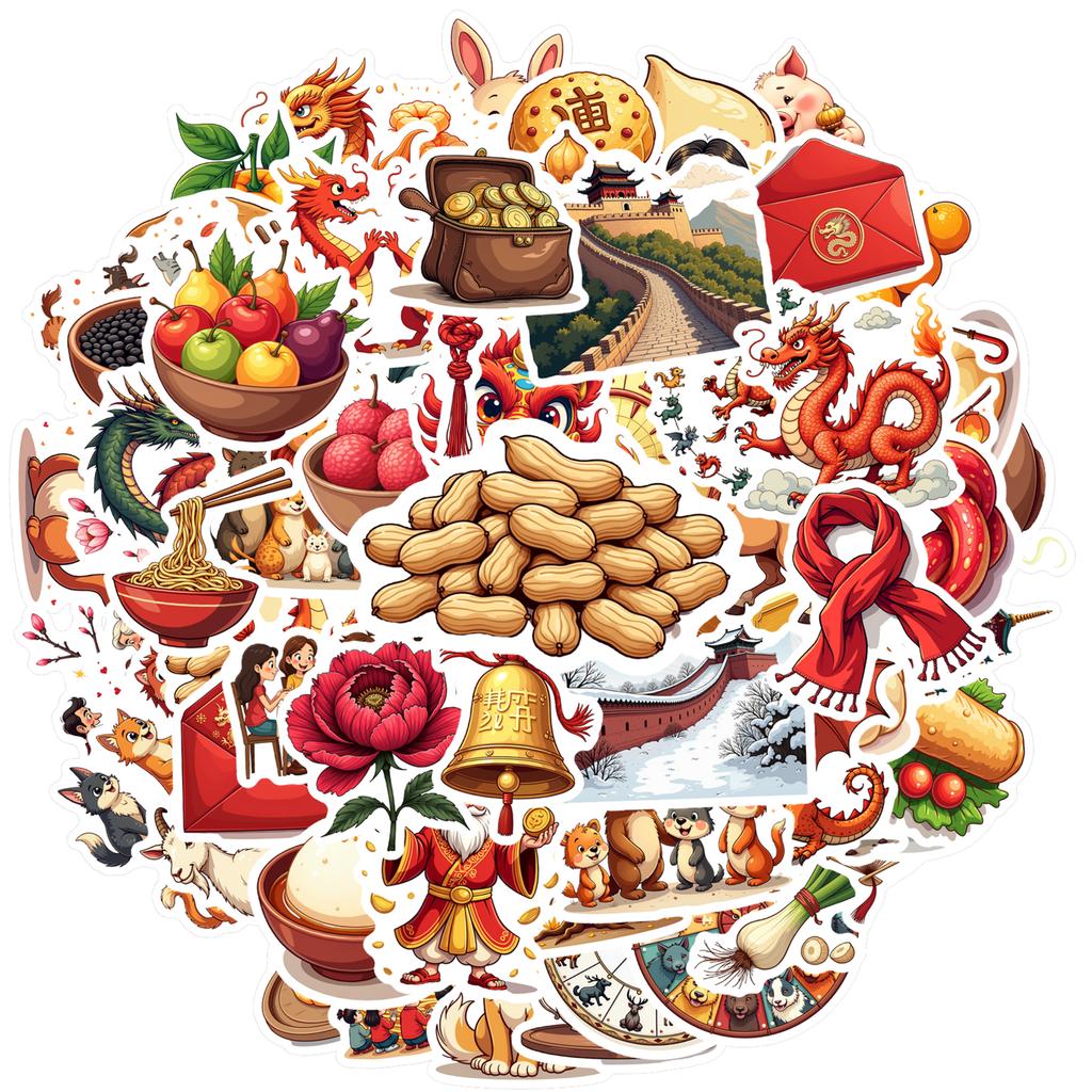 35pcs-100pcs Cultural Festivals Stickers Festive Chinese Culture DIY Stickers Funny Stickers For Car Sticker Guitar Phone