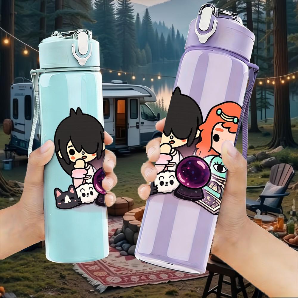 1PC Two Best Friends Girl Cartoon Print 750ml Color Plastic Sports Water Bottle Leakproof Flip Straw Lid Suitable for Sports Office Home Use
