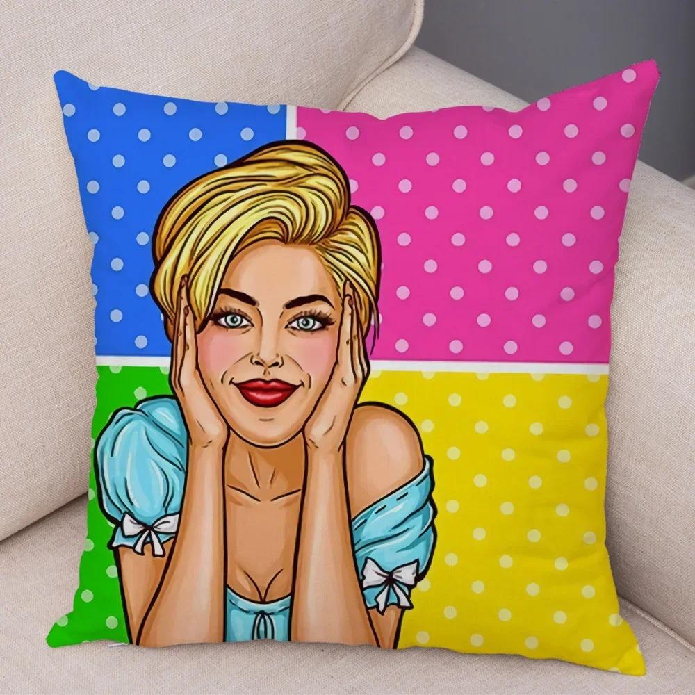 Home Decor Pop Art Style Women With Money Pillow Pattern Cushion Cover Suitable For Sofa Bedroom Car Pillow Cover