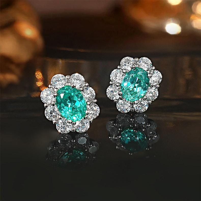 2026 Pigeon Egg Ice Flower Cut Diamond Full Paraiba Green Ring Earrings Pendant Classic Three-piece Set