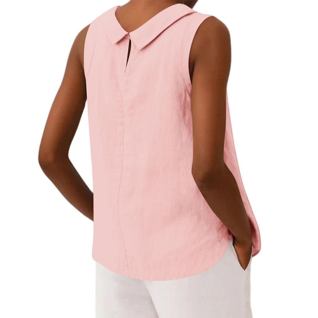 Damen Kurzpullover aus Baumwolle und Leinen, lässiges ärmelloses Oberteil