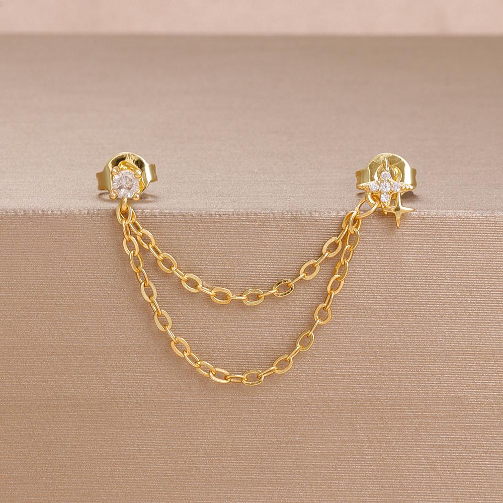 1Piece Fashion Stainless Steel Chain Tassel Star Earrings For Women Korean Double Star Piercing Earring Aesthetic Jewelry aretes