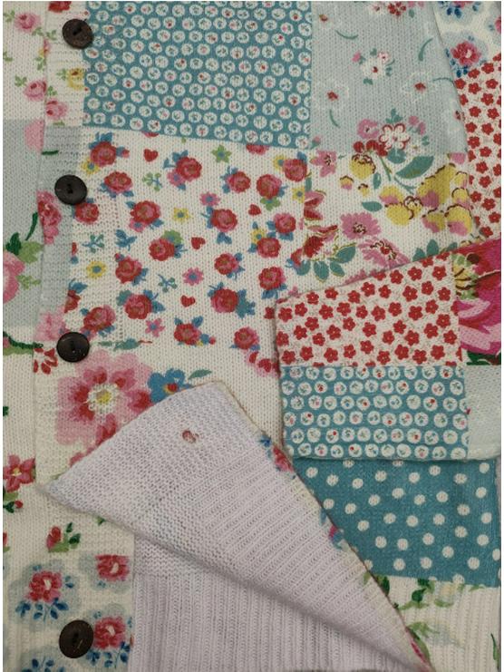 Damen 3D-Druck Geometrischer Patchwork Knopf Strickjacke - Rundhalsausschnitt, Langarm, Strickpullover für Frühling/Herbst