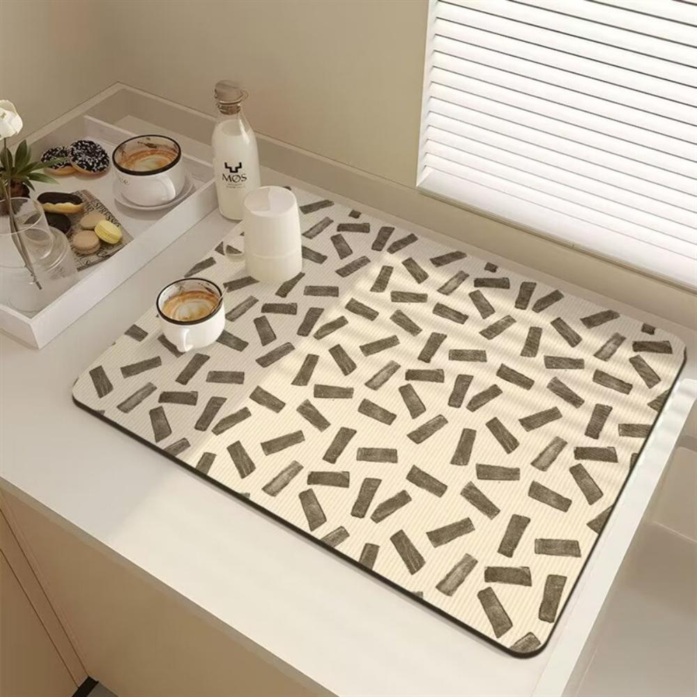 Stylish Line texture dot Diatom Mud Dish Drying Mat Super Absorbent NonSlip Kitchen Drain Pad For Tableware Coffee Machine Decor