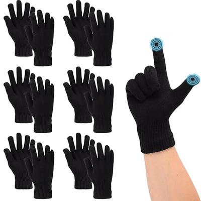 6 Pairs Winter Gloves Knitted Magic Touch Screen Gloves Thermal Mittens Black Gloves for Phone Use Outdoor Activities