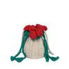 Woven Textile Rose Flower Bucket Bag With Inner Card And Phone Compartments For Casual Style