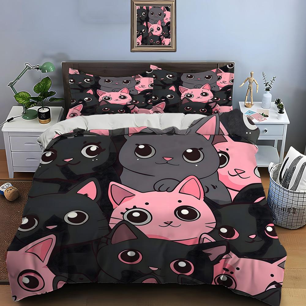 Cute Cartoon Cats Print Bedding Set Duvet Cover 1 Duvet Cover 2 Pillowcases Adult and Children Bedding Set Luxury Comforter Set