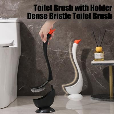 Cepillo para Inodoro Cerdas Densas de PP Mango Largo Curvo Forma de Cisne Cepillo de Baño con Base Extraíble a Prueba de Fugas