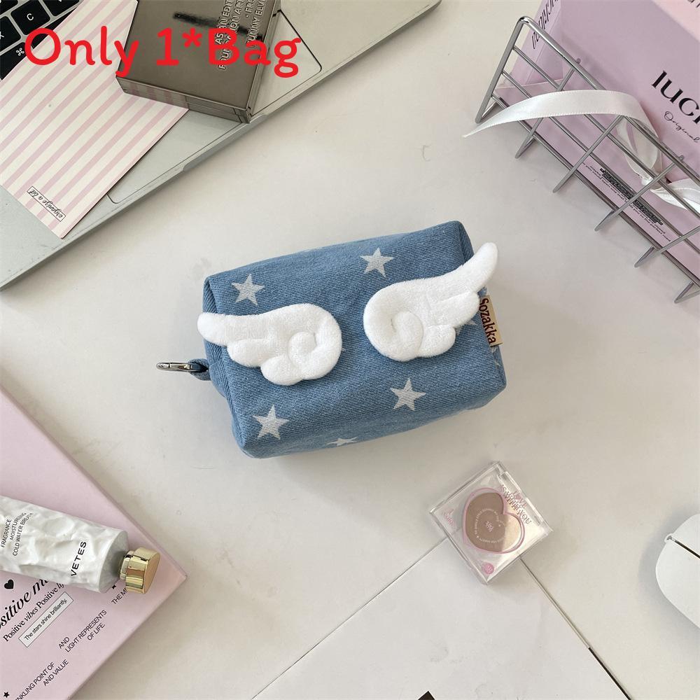 Cotton Candy Makeup Bag With Starry Angel Wing Design For Travel And Storage