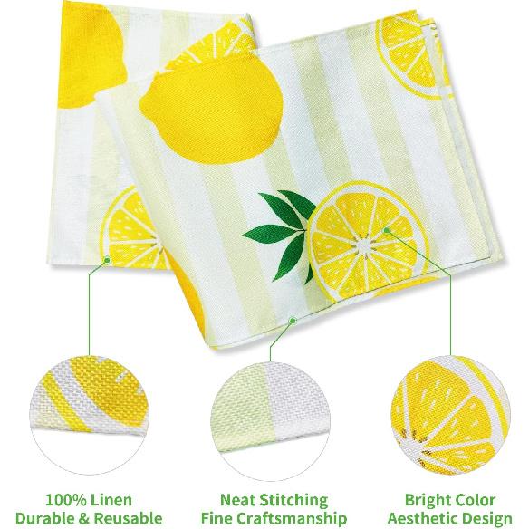 Lemon Table Runner Kitchen Decor - Yellow and White Stripes Lemon Table Decorations Summer Spring Seasonal Home Decor for Dining Table Farmhouse