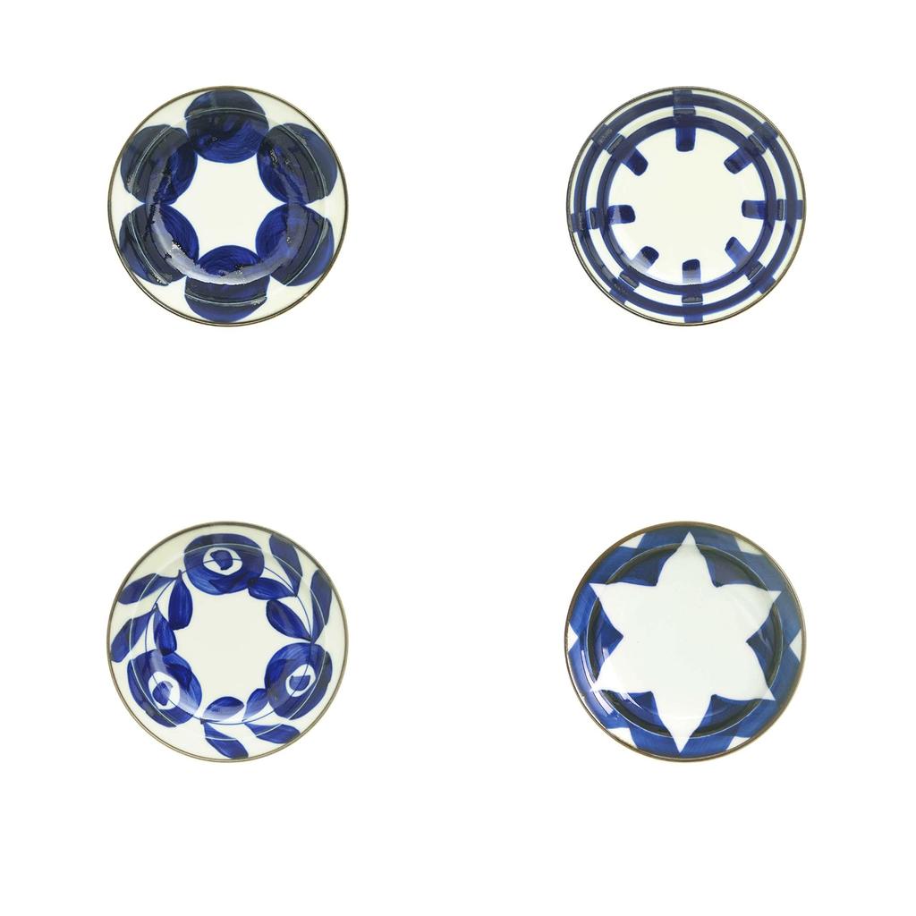 natural69 Set Scorched Gosu Plate Set of 4 Round Lattice Leaf and Mountain Path Natural69 Hasami Ware Scorched Gosu Microwave and Dishwasher Made in