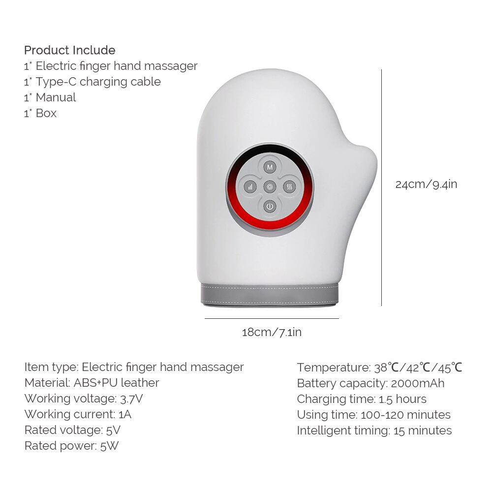 Elektrisches Handmassagegerät Heizung Airbag Fingerhandschuh-Massagegerät Rotlicht-Heizung für Handgelenk Finger Taubheit Tiefenmassage