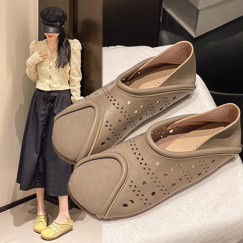 Fashion Single-shoe Women's 2025 New Soft-soled Cutout Two-wear Lazy Shoes with Flat Bottoms and Comfortable Bean-shaped Shoes
