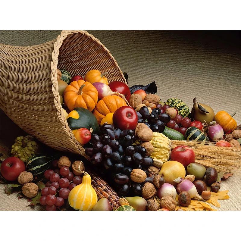 Nordyckie Warzywa i Owoce w Koszyku Plakat Kolorowa Sztuka Ścienna z Jedzeniem Obraz na Płótnie do Dekoracji Jadalni Kuchni Cuadros