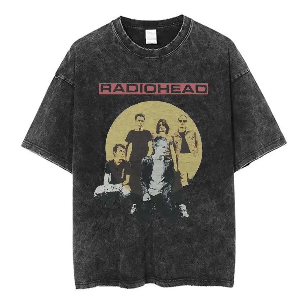 Rock Band Radiohead The Bend Funny Cat Vintage Washed T-shirt Men Women O-neck Cotton Streetwear Harajuku Fashion Casual Oversized Top Summer New Tee