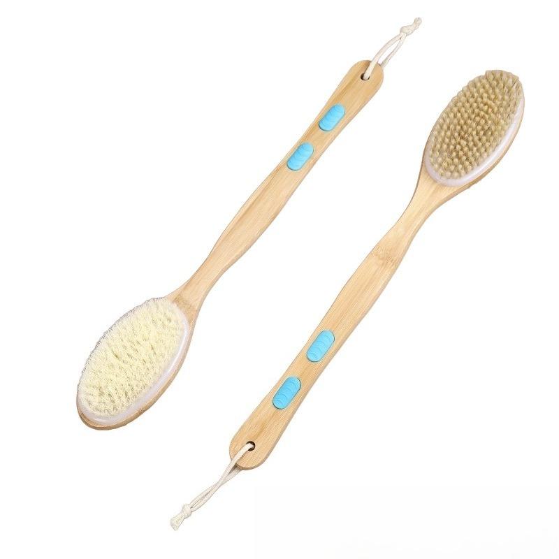 Wet Dry Double Sided Bath Brush Long Handle Boar Bristle Soft Skin Exfoliating Shower Body Brush Back Scrubber