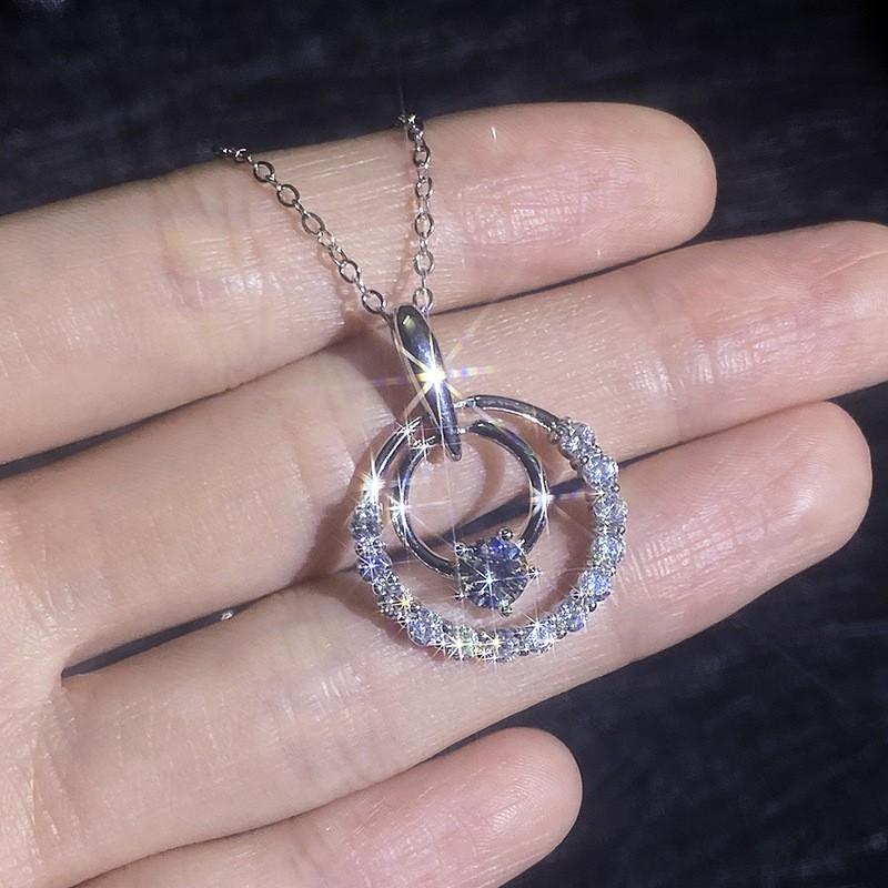 Moissanite Round Necklace Women Dainty Clavicle Chain Minimalist Ins Style Jewelry