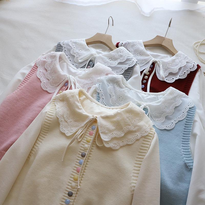 Spring 2025 Korean Style Women's Peter Pan Collar Blouse + Knit Vest Set
