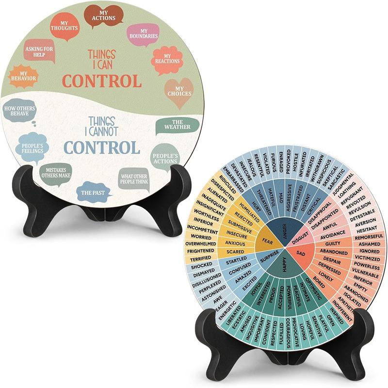 2 Pcs Feelings Wheel Aluminum Round Metal Mood Wheel Therapy Emotions Wheel Mental Health Relax Office Desk Decor